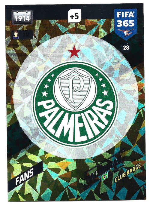 PALMEIRAS CF - PANINI `FIFA 365 2018` EDITION - FOIL `CLUB BADGE` TRADING CARD 28