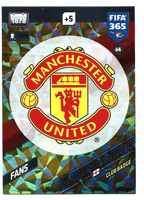 MANCHESTER UNITED FC - PANINI `FIFA 365 2018` EDITION - FOIL `CLUB BADGE` TRADING CARD 64