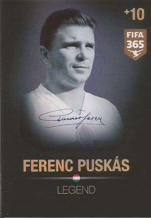 FERENC PUSKAS - PANINI `FIFA 365` 2016 COLLECTION - FOIL  `LEGEND` TRADING CARD