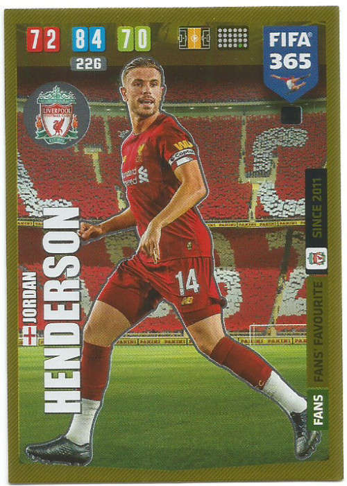 JORDAN HENDERSON - PANINI `FIFA 365` 2020 COLLECTION - FOIL `FANS FAVOURITE` TRADING CARD 29