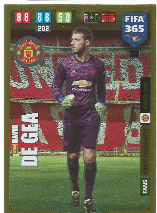 DAVID DE GEA - PANINI `FIFA 365` 2020 COLLECTION - FOIL `FANS FAVOURITE` TRADING CARD 65