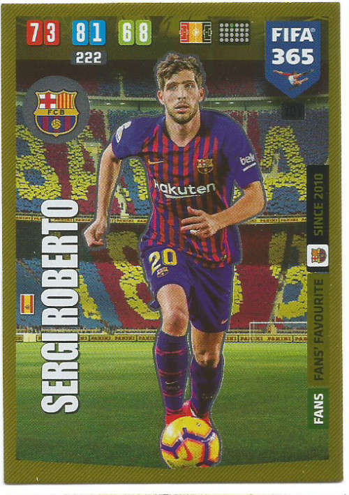 SERGI ROBERTO - PANINI `FIFA 365` 2020 COLLECTION - FOIL `FANS FAVOURITE` TRADING CARD 101