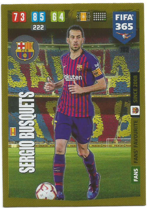 SERGIO BUSQUETS - PANINI `FIFA 365` 2020 COLLECTION - FOIL `FANS FAVOURITE` TRADING CARD 102