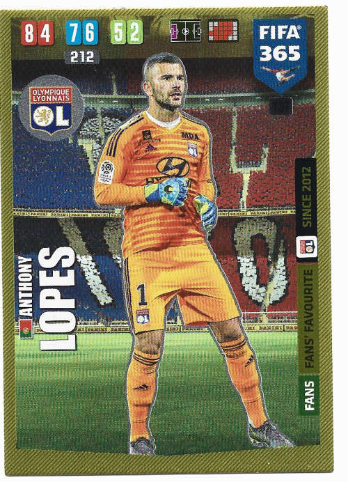 ANTHONY LOPES - PANINI `FIFA 365` 2020 COLLECTION - FOIL `FANS FAVOURITE` TRADING CARD 137