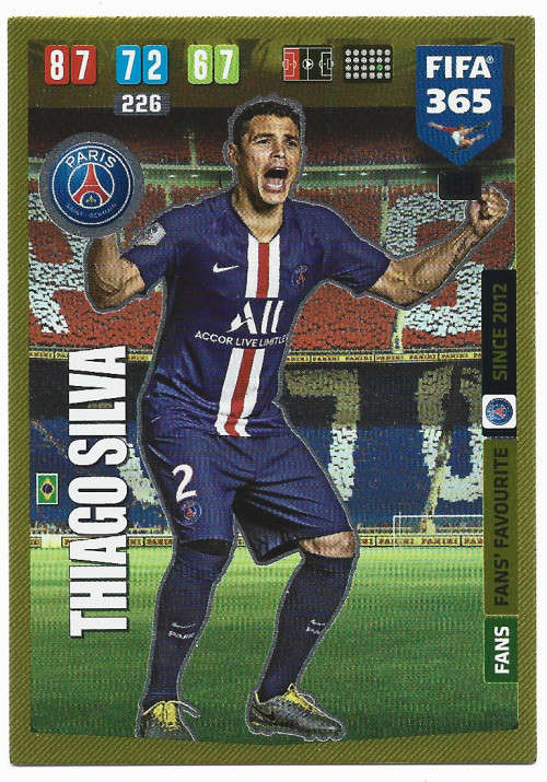 THIAGO SILVA - PANINI `FIFA 365` 2020 COLLECTION - FOIL `FANS FAVOURITE` TRADING CARD 155