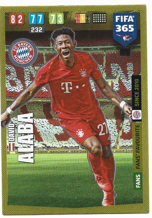 DAVID ALABA - PANINI `FIFA 365` 2020 COLLECTION - FOIL `FANS FAVOURITE` TRADING CARD 173