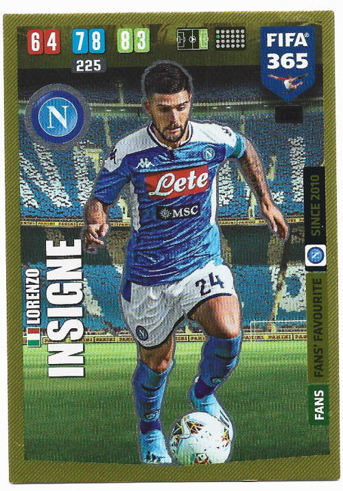 LORENZO INSIGNE - PANINI `FIFA 365` 2020 COLLECTION - FOIL `FANS FAVOURITE` TRADING CARD 263