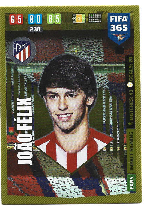 JOAO FELIX - PANINI `FIFA 365` 2020 COLLECTION - FOIL `IMPACT SIGNING` TRADING CARD 86