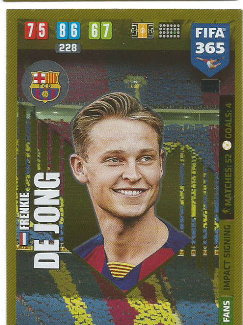 F. DE JONG - PANINI `FIFA 365` 2020 COLLECTION - FOIL `IMPACT SIGNING` TRADING CARD 103