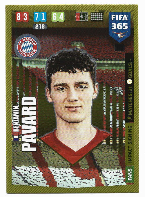 BEN. PAVARD - PANINI `FIFA 365` 2020 COLLECTION - FOIL `IMPACT SIGNING` TRADING CARD 176