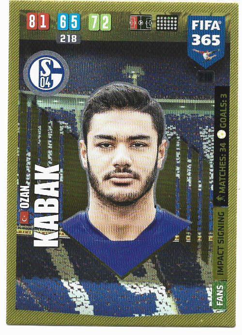 OZAN KABAK - PANINI `FIFA 365` 2020 COLLECTION - FOIL `IMPACT SIGNING` TRADING CARD 210