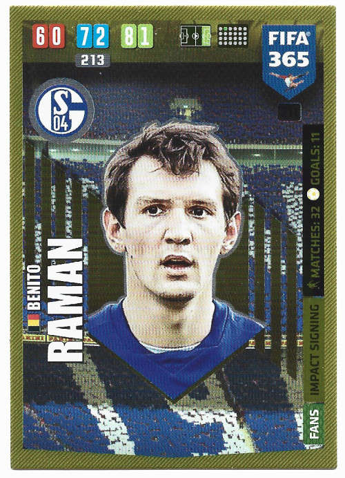BENITO RAMAN - PANINI `FIFA 365` 2020 COLLECTION - FOIL `IMPACT SIGNING` TRADING CARD 211