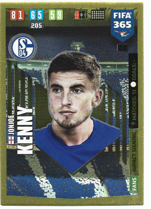 JONJOE KENNY - PANINI `FIFA 365` 2020 COLLECTION - FOIL `IMPACT SIGNING` TRADING CARD 212