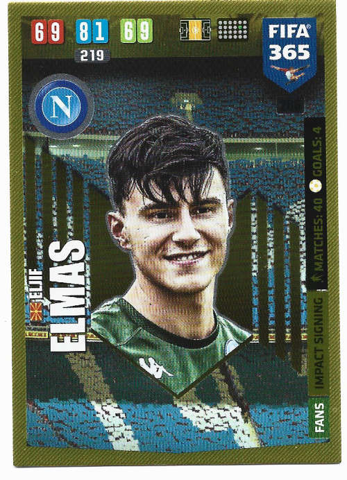 ELJIF ELMAS - PANINI `FIFA 365` 2020 COLLECTION - FOIL `IMPACT SIGNING` TRADING CARD 266