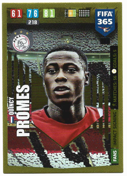 QUINCY PROMES - PANINI `FIFA 365` 2020 COLLECTION - FOIL `IMPACT SIGNING` TRADING CARD 283