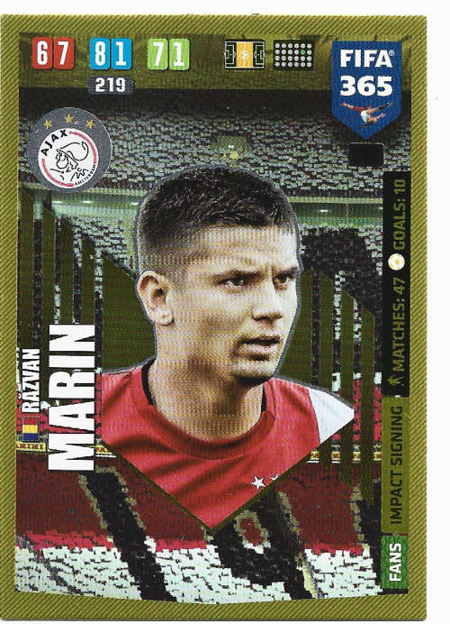 RAZVAN MARIN - PANINI `FIFA 365` 2020 COLLECTION - FOIL `IMPACT SIGNING` TRADING CARD 284