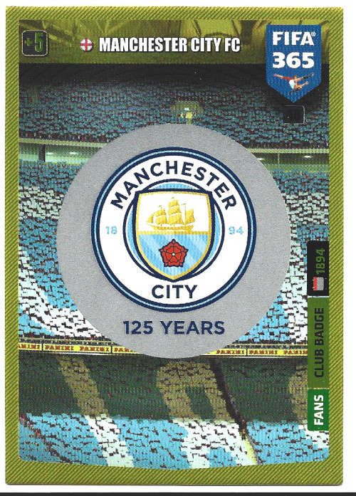 MANCHESTER CITY FC - PANINI `FIFA 365` 2020 COLLECTION - FOIL `CLUB EMBLEM` TRADING CARD 46