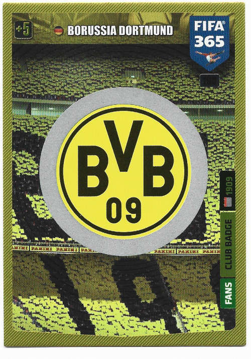 BORUSSIA DORTMUND - PANINI `FIFA 365` 2020 COLLECTION - FOIL `CLUB EMBLEM` TRADING CARD 190