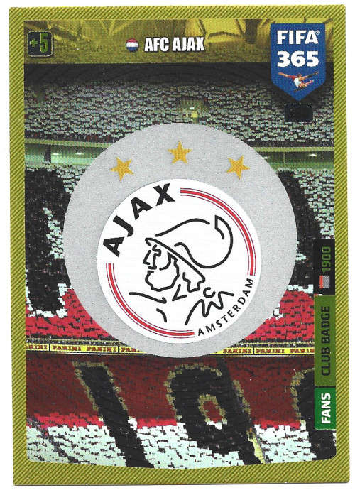AJAX AFC - PANINI `FIFA 365` 2020 COLLECTION - FOIL `CLUB EMBLEM` TRADING CARD 280