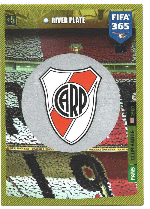 RIVER PLATE (Argentina) - PANINI `FIFA 365` 2020 COLLECTION - FOIL `CLUB EMBLEM` TRADING CARD 298