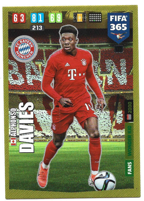 ALPHONSO DAVIES - PANINI `FIFA 365` 2020 COLLECTION - FOIL `WONDER KID` TRADING CARD 177