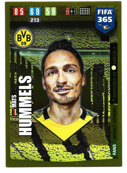 MATS HUMMELS - PANINI `FIFA 365` 2020 COLLECTION - FOIL `IMPACT SIGNING` TRADING CARD 194
