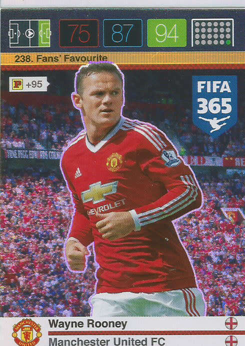 WAYNE ROONEY - PANINI `FIFA 365` 2016 COLLECTION - FOIL  `FANS FAVOURITE` TRADING CARD