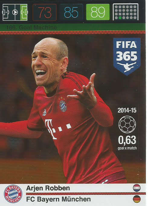 ARJEN ROBBEN - PANINI `FIFA 365` 2016 COLLECTION - FOIL  `GOAL MACHINE` TRADING CARD 166