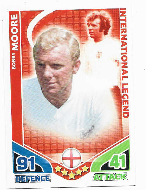 BOBBY MOORE - TOPPS `MATCH ATTAX WORLD CUP 2010` - `INTERNATIONAL LEGEND` BASE TRADING CARD