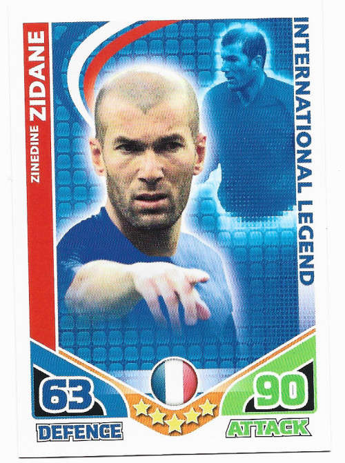 ZINEDINE ZIDANE - TOPPS `MATCH ATTAX WORLD CUP 2010` - `INTERNATIONAL LEGEND` BASE TRADING CARD