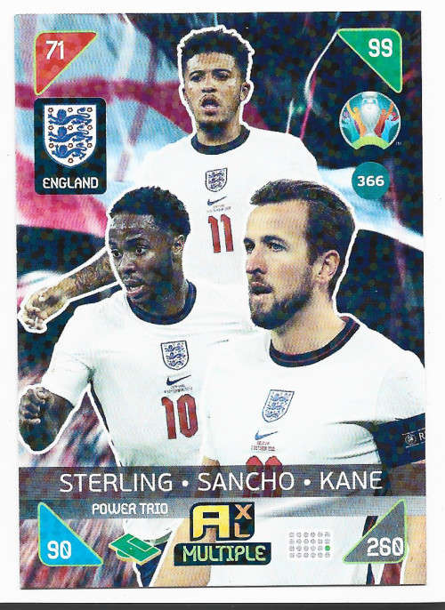 ENGLAND - PANINI  `EURO 2020 KICK OFF` -  FOIL `POWER TRIO` TRADING CARD 366