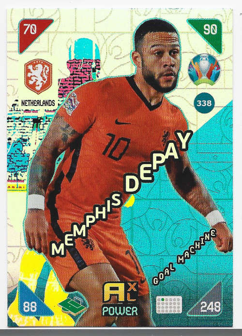 MENPHIS DEPAY - PANINI  `EURO 2020 KICK OFF` -  FOIL `GOAL MACHINE` TRADING CARD 338