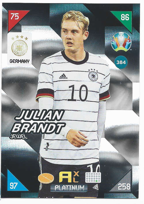 JULIAN BRANDT - EURO 2020 - `PANINI EURO 2020` - PLATINUM `JEWEL` TRADING CARD 384