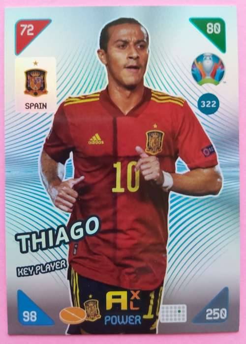 THIAGO - PANINI  `EURO 2020 KICK OFF` - SILVER FOIL `KEY PLAYER` TRADING CARD 322