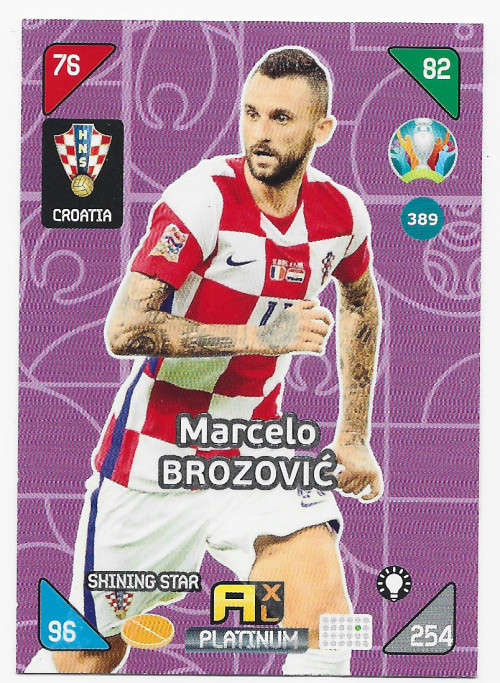 MARCELO BROZOVIC - EURO 2020 - `PANINI EURO 2020` - MAUVE FOIL `SHINNING STAR` TRADING CARD 389