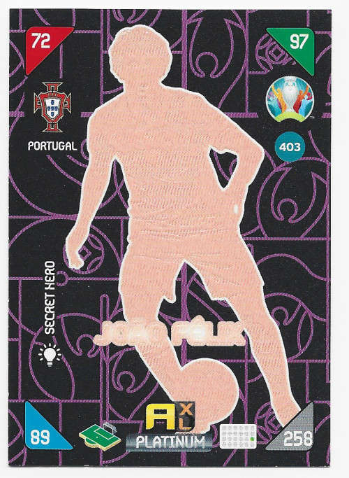 JOAO FELIX - EURO 2020 - `PANINI EURO 2020` - FOIL `SECRET HERO` TRADING CARD 403