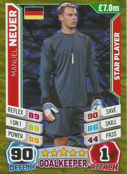 MANUEL NEUER - TOPPS FIFA WORLD CUP 2014 BRAZIL - FOIL `STAR PLAYER` TRADING CARD