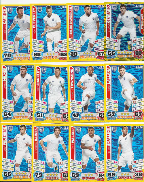 ENGLAND  - TOPPS `MATCH ATTAX WORLD CUP 2014` BRAZIL - TEAM SET of 32 `FOIL and BASE` TRADING CARDS
