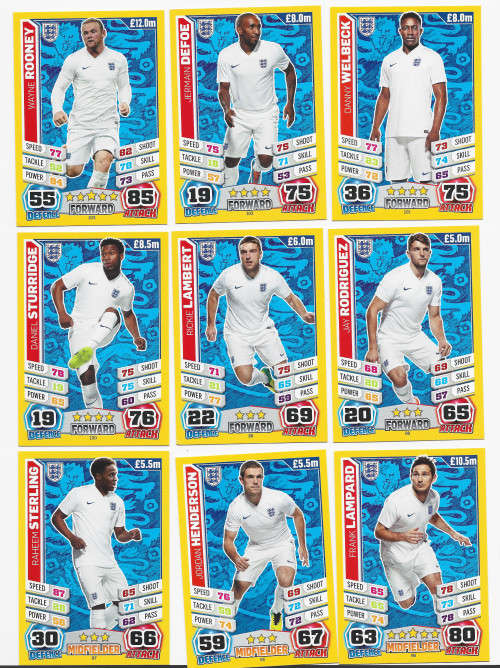 ENGLAND  - TOPPS `MATCH ATTAX WORLD CUP 2014` BRAZIL - TEAM SET of 32 `FOIL and BASE` TRADING CARDS