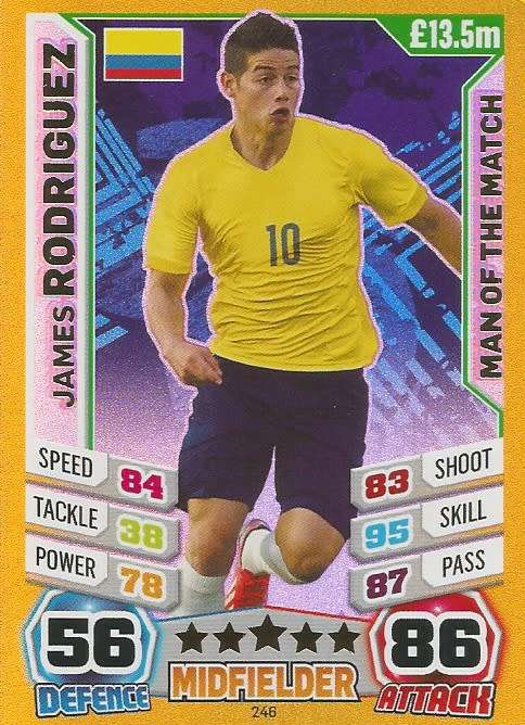 JAMES RODRIGUEZ - TOPPS `MATCH ATTAX WORLD CUP 2014` BRAZIL - FOIL `MAN of the MATCH` TRADING CARD