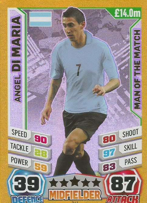 ANGEL DI MARIA - TOPPS `MATCH ATTAX WORLD CUP 2014` BRAZIL - FOIL `MAN of the MATCH` TRADING CARD