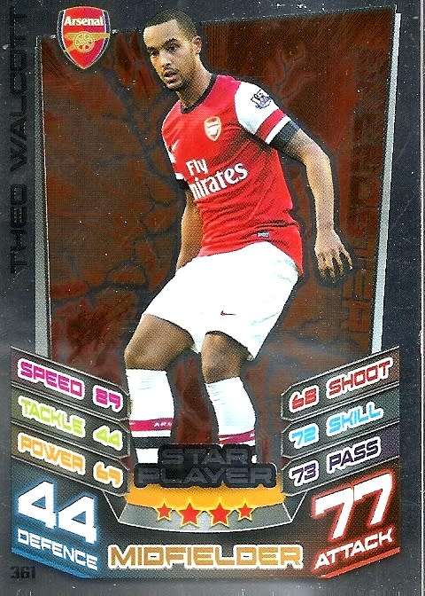 THEO WALCOTT (Arsenal FC) - TOPPS `MATCH ATTAX` 2012/2013 - FOIL `STAR PLAYER` TRADING CARD