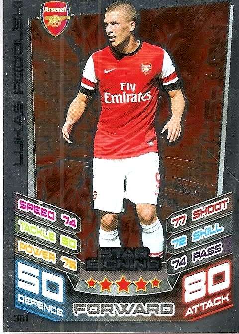 LUKAS PODOLSKI (Arsenal FC) - TOPPS `MATCH ATTAX` 2012/2013 - FOIL `STAR SIGNING` TRADING CARD