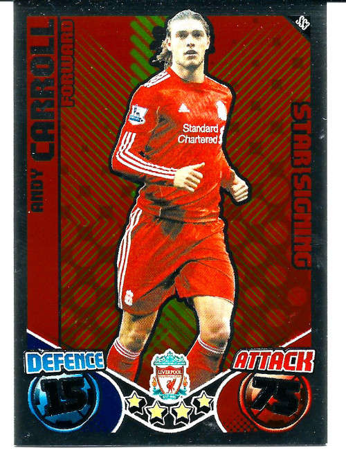 ANDY CARROLL - TOPPS `MATCH ATTAX`EXTRA 2010/2011 - FOIL `STAR SIGNING` TRADING CARD SS3