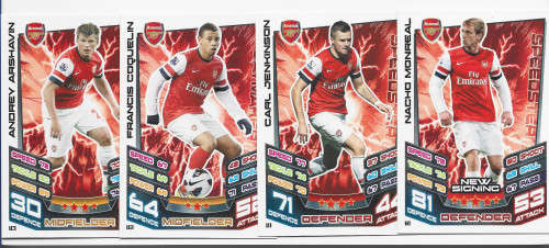 ARSENAL FC - TOPPS `MATCH ATTAX` EXTRA 2012/2013 - COMPLETE TEAM SET of 4 TRADING CARDS
