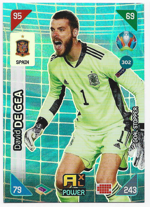 DAVID DE GEA - PANINI  `EURO 2020 KICK OFF` - GREY FOIL `GOAL STOPPER` TRADING CARD 302