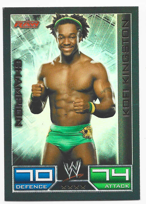 KOFI KINGSTON - TOPPS `SLAM ATTAX` 2008/09 1st SERIES - RARE FOIL `CHAMPION` TRADING CARD