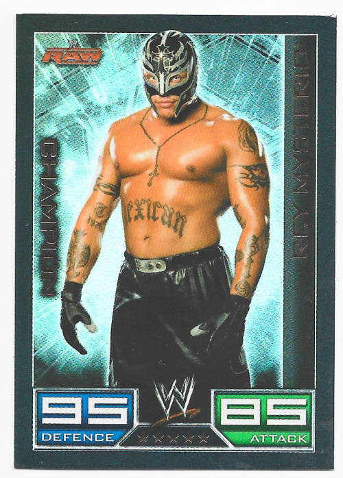 REY MYSTERIO - TOPPS `SLAM ATTAX` 2008/09 1st SERIES - RARE FOIL `CHAMPION` TRADING CARD