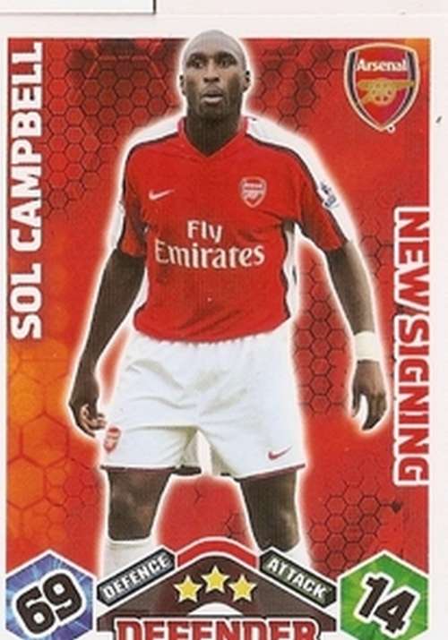 SOL CAMPBELL - TOPPS `MATCH ATTAX` EXTRA 2009/10 - `NEW SIGNING`TRADING CARD