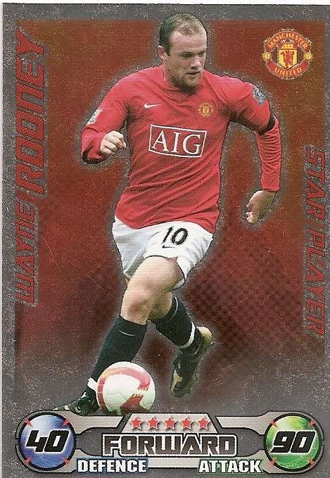 WAYNE ROONEY - TOPPS `MATCH ATTAX` 2008/09 - `STAR PLAYER` FOIL TRADING CARD